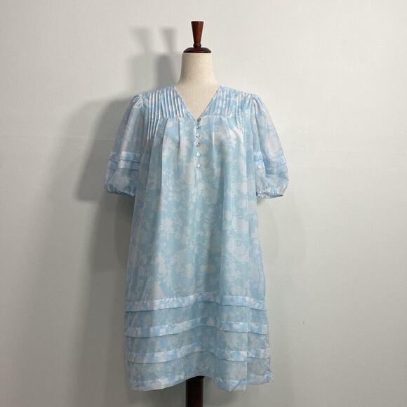 J. Marie Sky Print Swing Mini Dress Puffed Sleeves Sky Print Women's Small - Picture 5 of 14